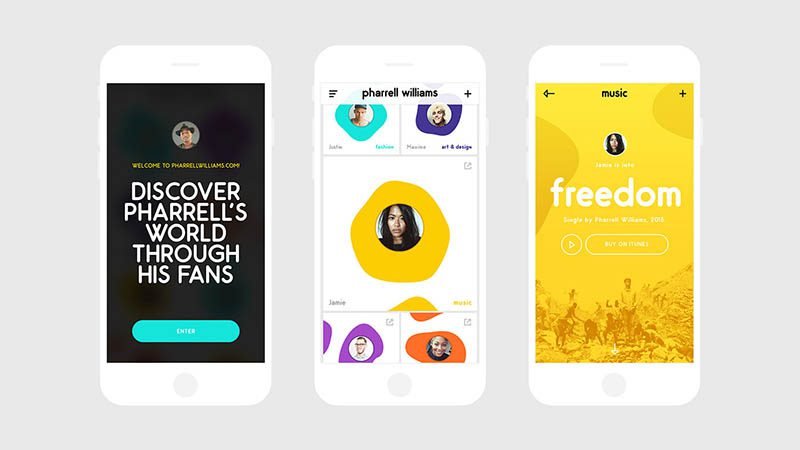 Los fans de Pharrell protagonizan el diseño de su sitio web, creado por Tal Midyan