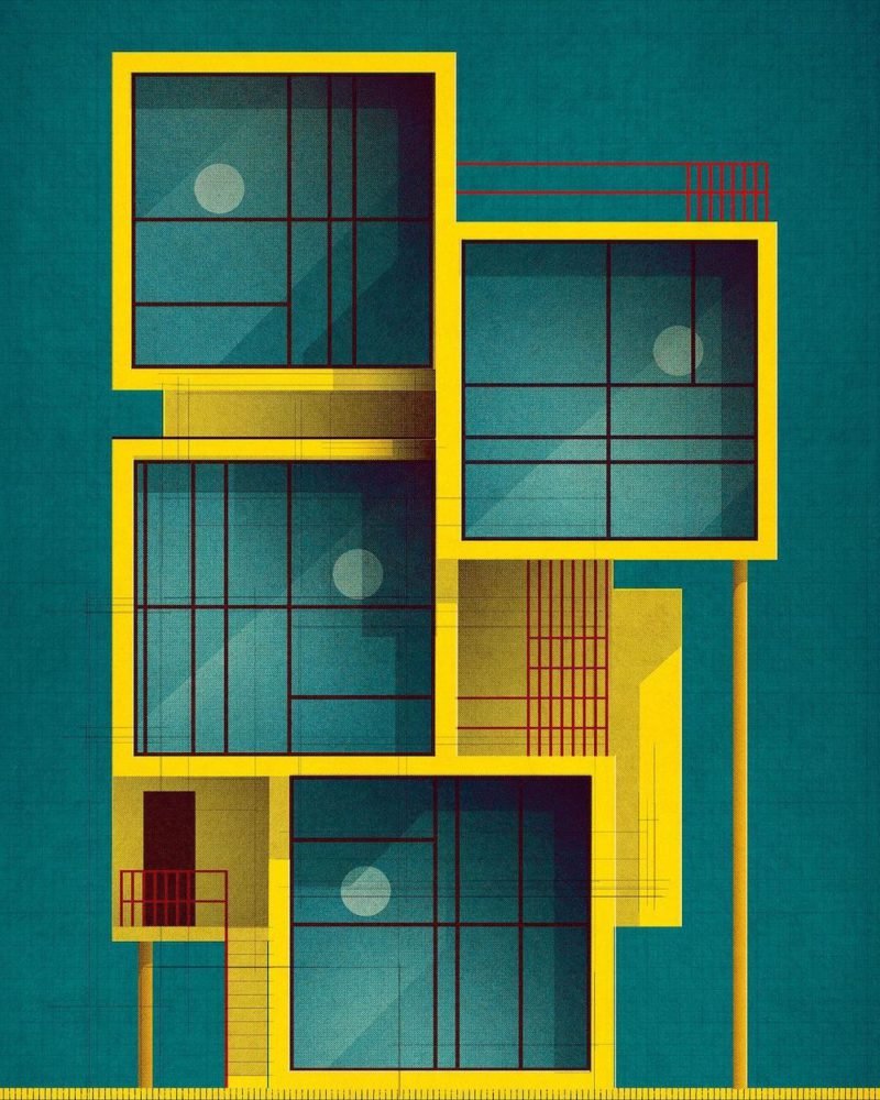 La ilustración arquitectónica de Sander Patelski. Vintage, modernista y fascinante