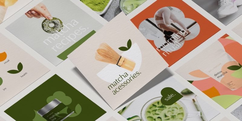 Joy of Matcha, identidad de Sweety. Una iconográfica infusiones de color